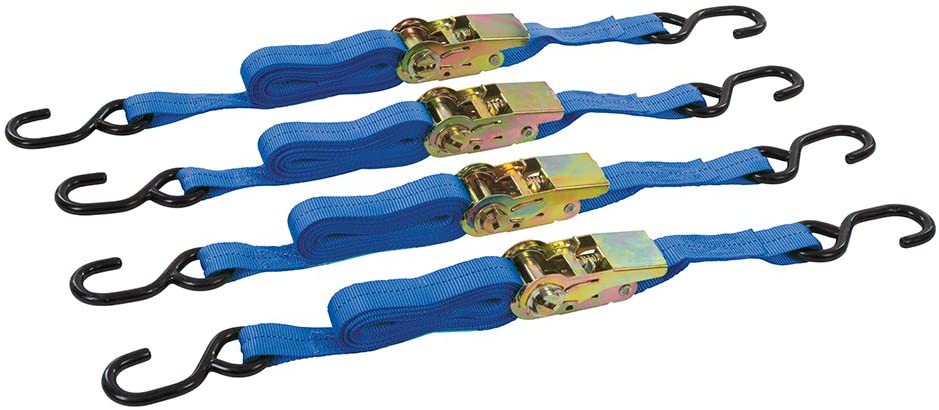 Silverline 481938 Ratchet Tie Down Strap S-Hook 4pce 4m x 25 mm - Rated 350 kg Capacity 700 kg