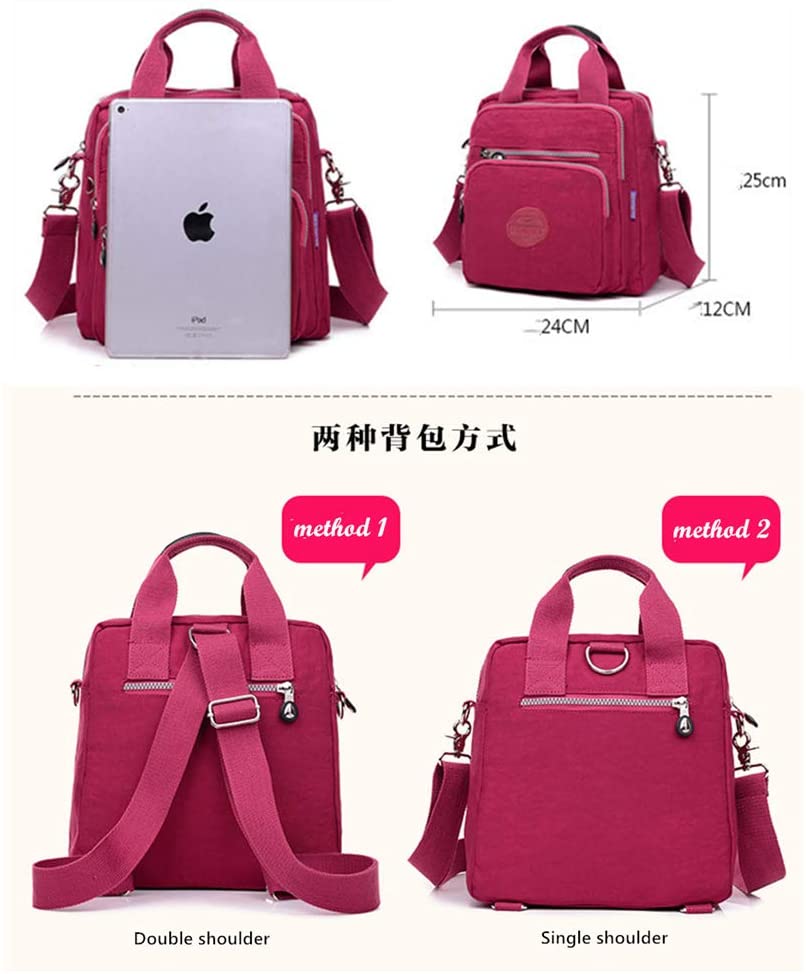 Girls Multifunction Waterproof Nylon Top Handle Handbag Crossbody Satchel Purse Backpack Cute Multi-pocket Zipper Travel Backpack Tote (NO-6) - Image 2