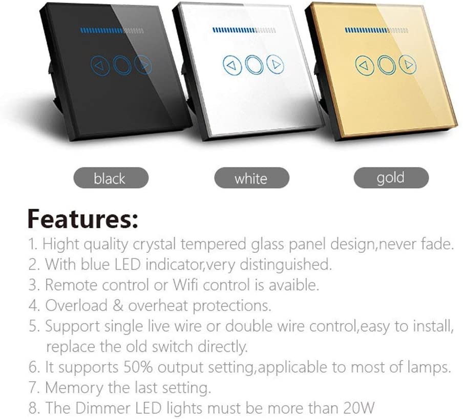 Touch Dimmer Switch UK Standard Crystal Touch Glass Remote Control Light Smart Switch (White) - Image 3