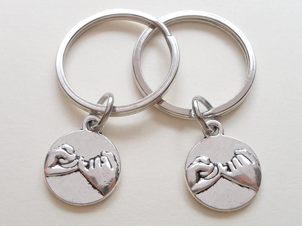 JewelryEveryday Double Pinky Promise Charm Keychains; Couple Keychains, Promise Gift, Silver - Image 2