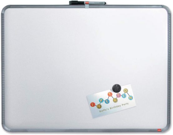 Nobo SlimLine Magnetic Dry Wipe Whiteboard, 580 x 430 mm, Plastic Frame, Includes Marker, Magnets and Fitting Kit, Silver, QB05742C