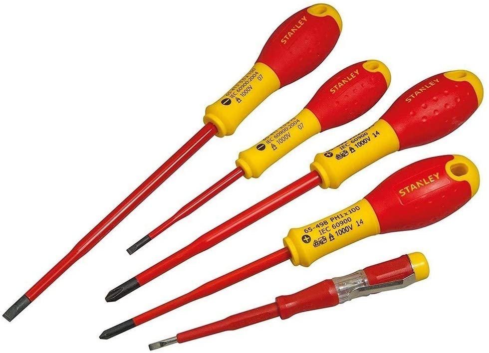 Stanley Tools STA062694 062694 Fat Max VDE Insulated Plus Minus Screwdriver - Yellow (Set of 5)