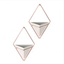 Umbra Trigg Hanging Planter Vase & Geometric Wall Decor Concrete Container - Great For Succulent Plants, Air Plant, Mini Cactus, Faux Plants and More, Set of 2, Small, Concrete/Copper