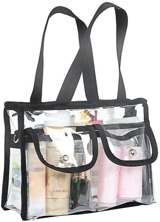 LUVODI Clear Makeup Bag Transparent PVC Cosmetics Tote Travel Toiletry Pouch Storage Wash Bag with Adjustable Shoulder Strap 2 External Magnet Snap Pockets - Image 2