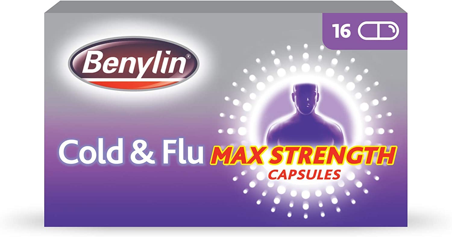Benylin Cold & Flu Max Strength Capsules, 16 each, White, 16 Count (Pack of 1)