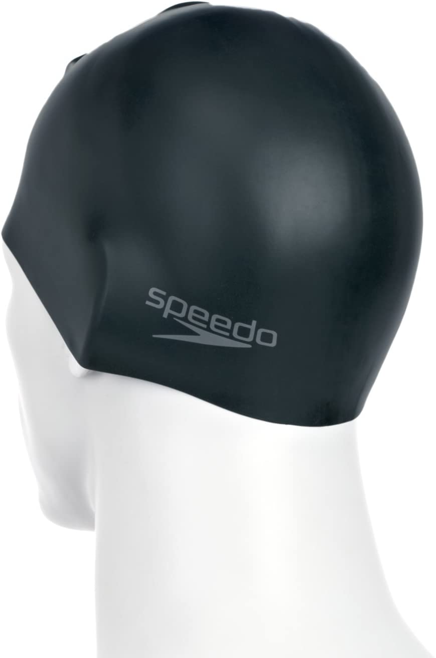 Speedo Unisex-Adult Plain Moulded Silicone Swimming Cap, Black - Image 3