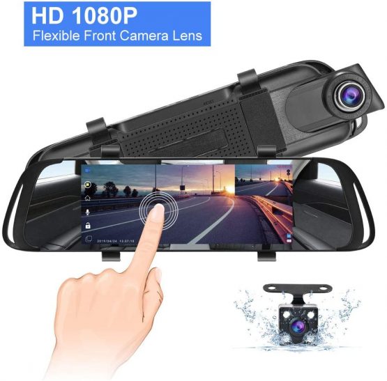 Mirror Dash Cam, 7" IPS Touch Screen 1080P Rotating Front Camera and Rear View Camera Dual Lens Dash Cams for Cars Dashboard Camera Car DVR Recorder G-Sensor Parking Monitor