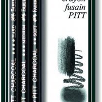 Faber-Castell 3 x PITT Charcoal Pencils, Black, Waxfree, Supreme Artist Quality, Grease and Oil Free
