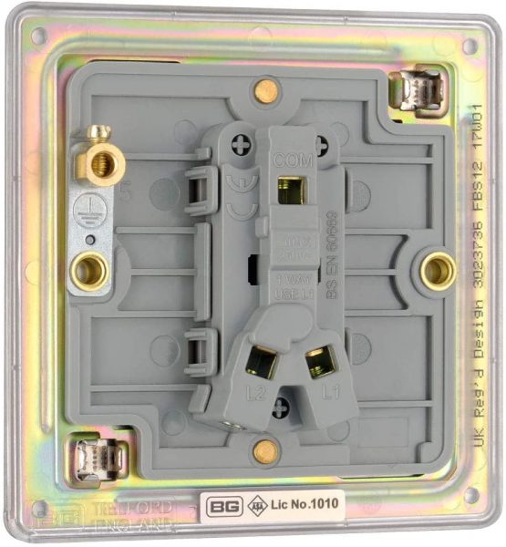 BG Electrical fbs12 Screwless Flat Plate Single Light Switch, Brushed Steel, 2-Way, 10AX - Image 4