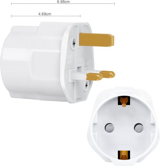 Incutex 2x Power Adapter EU to UK - Europe 2-Pin to 3-Pin UK - 13A Fuse - Travel Plug Socket European SchuKo in white - Image 3