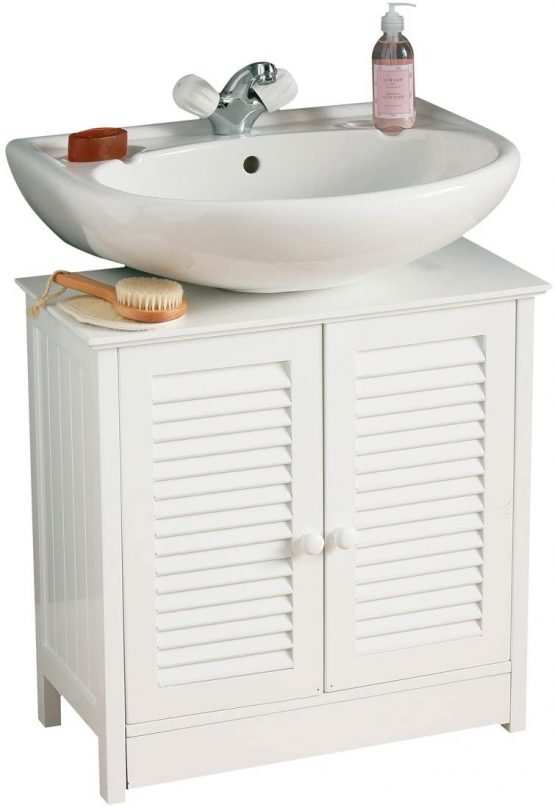 Premier Housewares Bathroom Cabinet Under Sink Unit Double Shutter Doors Bathroom Under Sink Cabinet Under Sink Cupboard Bathroom 60 X 60 X 30 Cm, White