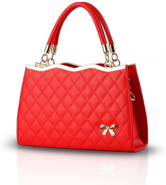 Nicole&Doris New Women/Ladies Handbag Shoulder Crossbody Bag Soft Surface PU Leather Diamond Lattice Red