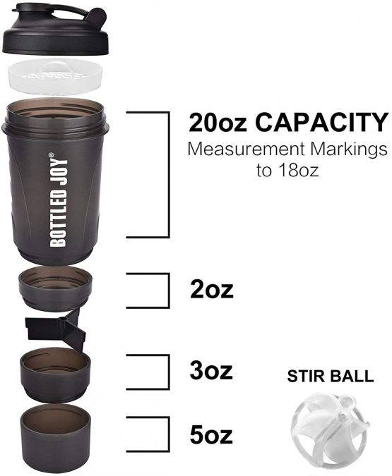 Protein Shaker Bottle with Storage Mixing Ball 100% BPA Free Leak Proof Smoothies Nutrition Shaker Cups Strong Durable Sports Gym Diet Fitness (Black) - Image 3