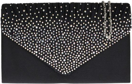 Girly HandBags Pleated Satin Clutch Bag Diamante Shoulder Chain Elegant Prom Wedding Evening