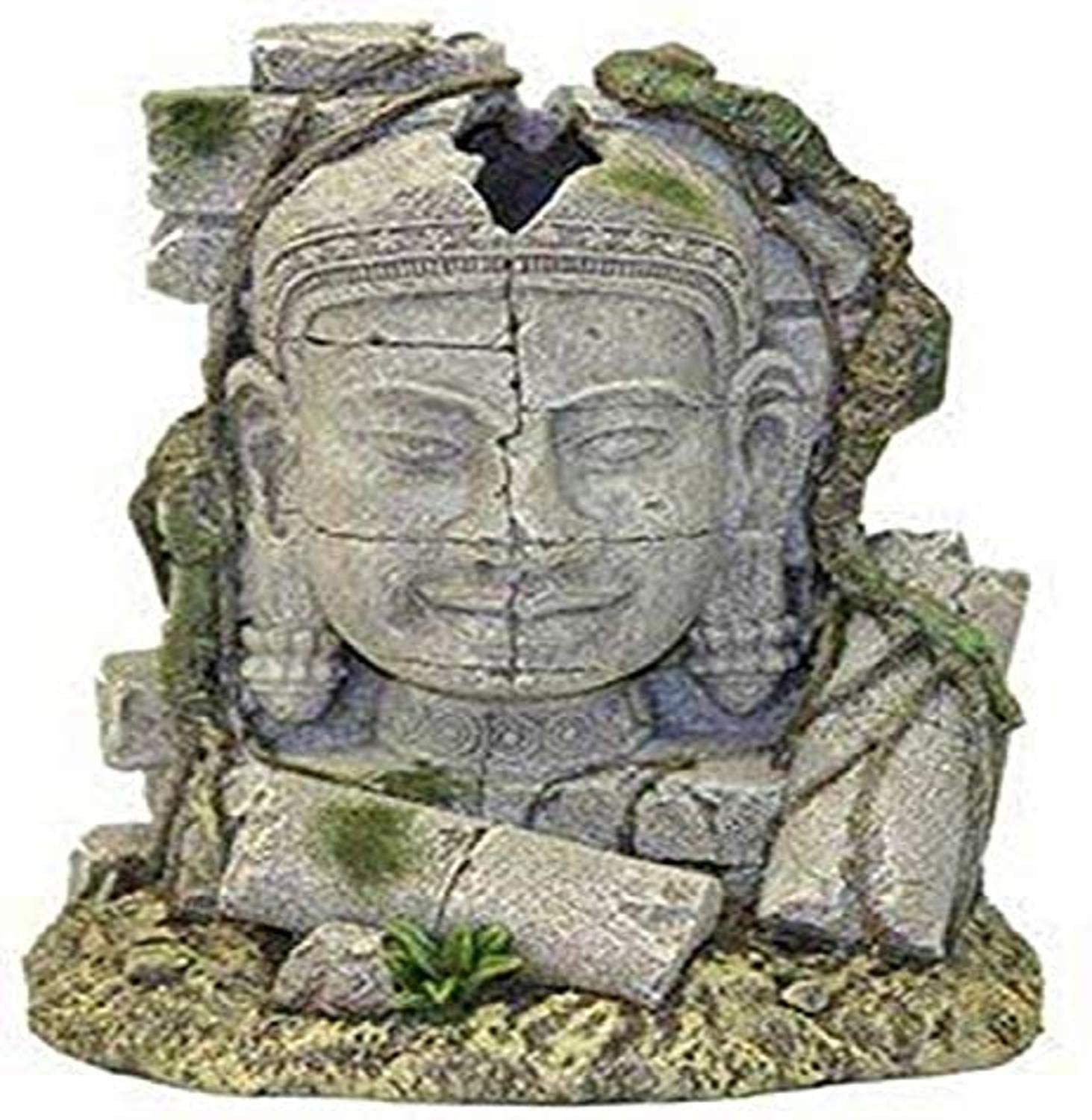 Blue Ribbon Rosewood Ancient Stone Head Ruin Aquarium Decor, Blacks & Grays, 15.24 x 10.16 x 17.78 cm; 400 Grams