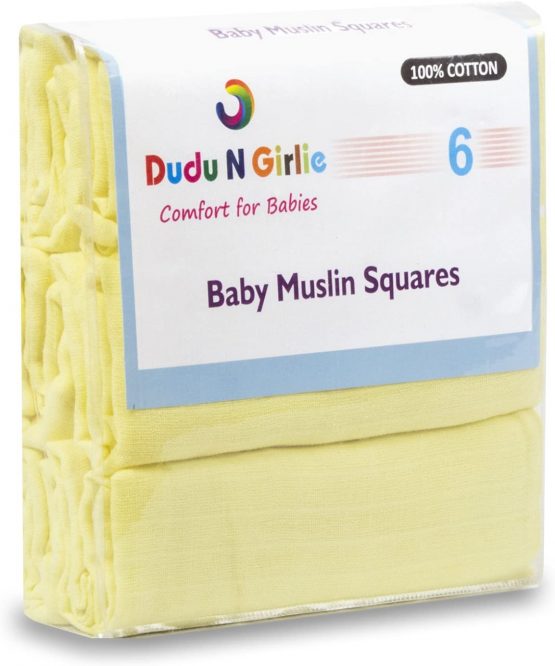 Dudu N Girlie 100 Percent Cotton Baby Muslin Squares, 70 cm x 70 cm, 6-Piece, Yellow,