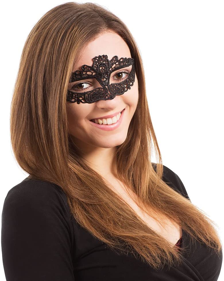 Black Lace Eyemask With Slimline Ribbon Tie,1 Pc., Elegant Design, Perfect Accessory for Masquerades Costume Parties
