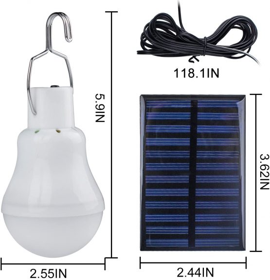 2 Pack Solar Powered Led Shed Light Bulb, TechKen Portable Lantern Lamp with Panel for Indoor Outdoor Kitchen Garden Patio Yard Hiking Camping Tent Fishing Lighting - Image 3