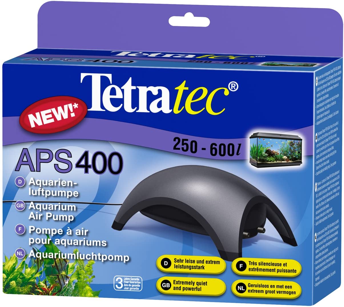 Tetra APS400 Silent Aquarium Air Pump for 250 - 600 Litre Fish Tanks, Black ( Packaging May Vary )