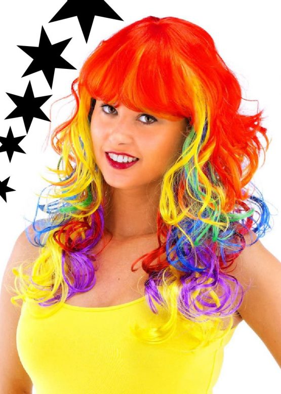 Folat 26708 Wig Long Hair with Fringe and Rainbow Curls, Multi Colors, One Size - Image 3