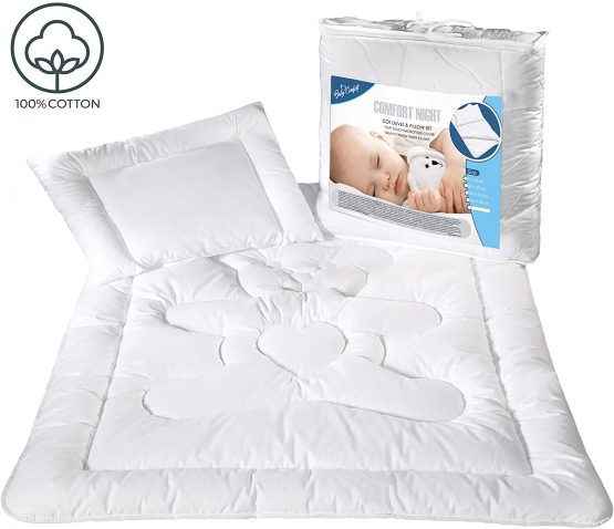 Baby Comfort Toddler Cot Bed Duvet & Pillow Filling Set 135x100 cm 100% Cotton White Bear Design