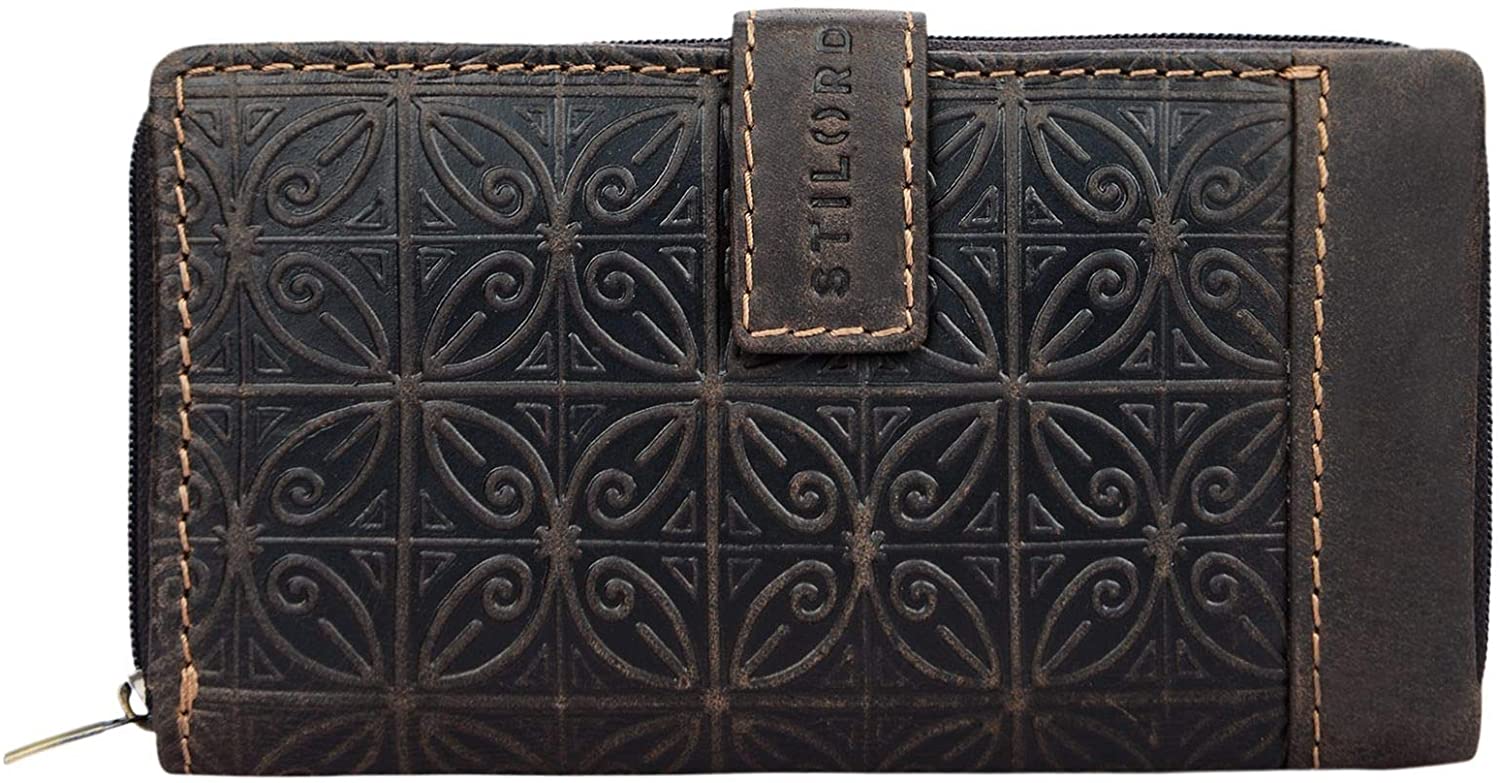 STILORD 'Greta' Vintage Leather Purse Wallet with Flower Embossment with Coin Storage 13 EC-Cards Horizontal Cow Hide Leather - Image 3