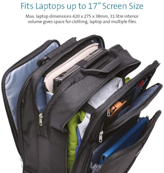 Kensington Roller Bag - Contour Overnight Laptop Roller - 17 Inch Secure Notebook Wheeled Bag with SnugFit Laptop Protection System Compartment, Black (62903) - Image 2