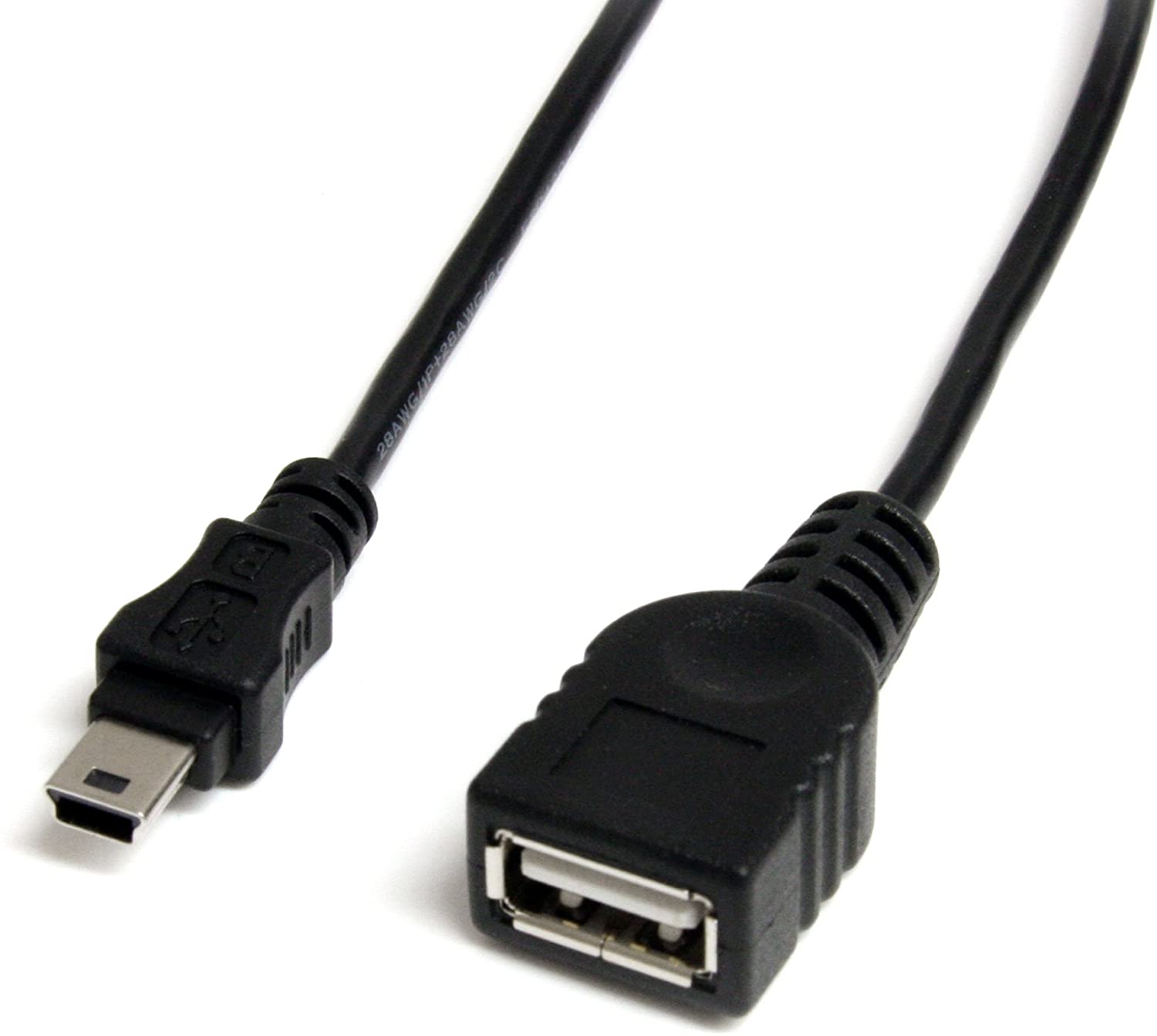 StarTech 1 feet Mini USB 2.0 Cable - USB A to Mini B F/M, Black, 1 foot