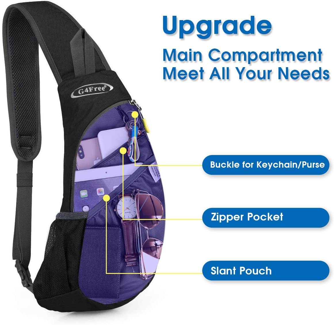 G4Free Small Sling Bag Crossbody Chest Bag Shoulder Backpack Outdoor Anti Theft, Black - Image 2