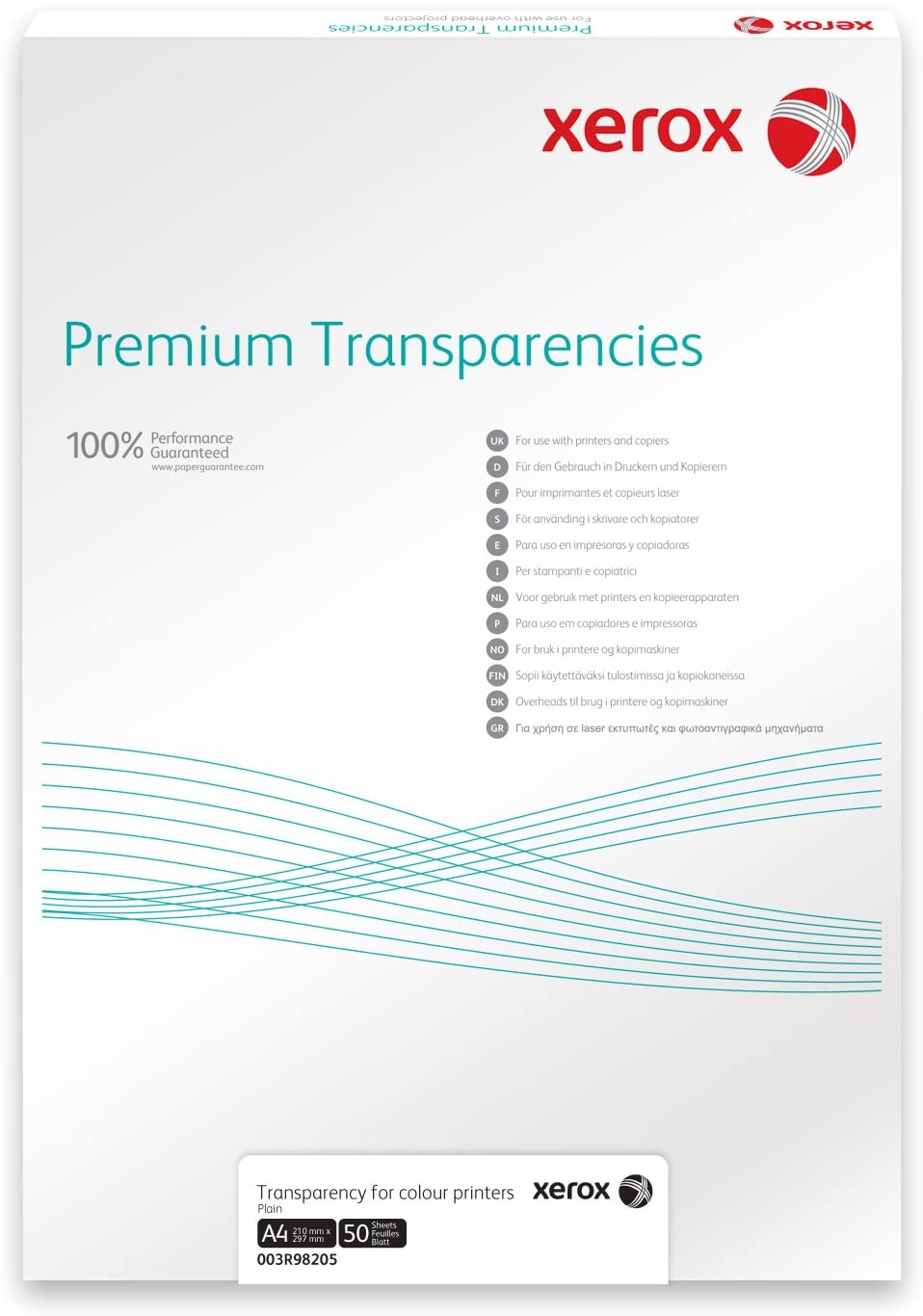 Xerox 003R98199 Premium Universal Overhead Film Paper Backed Pack with 100 Sheets in DIN A4 for Laser and Colour Lasers Clear