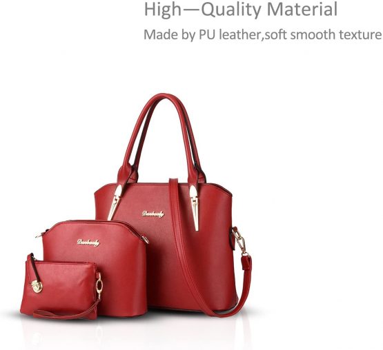 Nicole&Doris Women Handbags 3 Pcs Handbags Purse Crossbody for Ladies Fashion Women Bags Top-Handles Wine red - Image 3