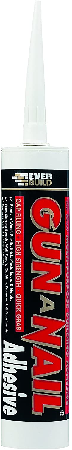 Everbuild Gun A Nail - High Strength Building Adhesive - Solvent-Free - Gap Filling - Quick Grab - White - 290ml Cartridge