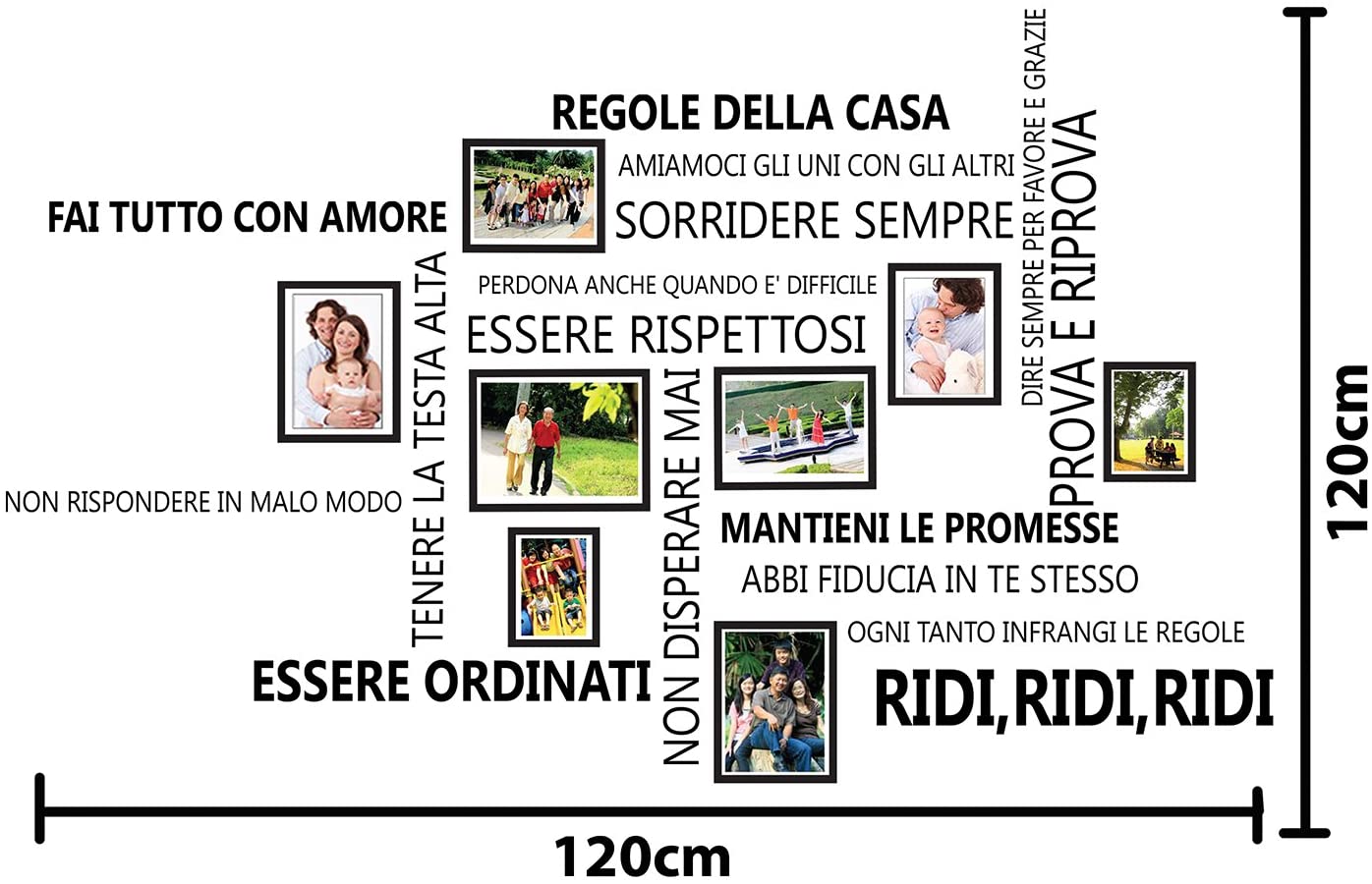 Wallflexi Family Quotes Italian Birdcage Wall Stickers with Photo Frame, Vinyl, Multi-Colour, 90 x 30 x 0.05 cm - Image 3