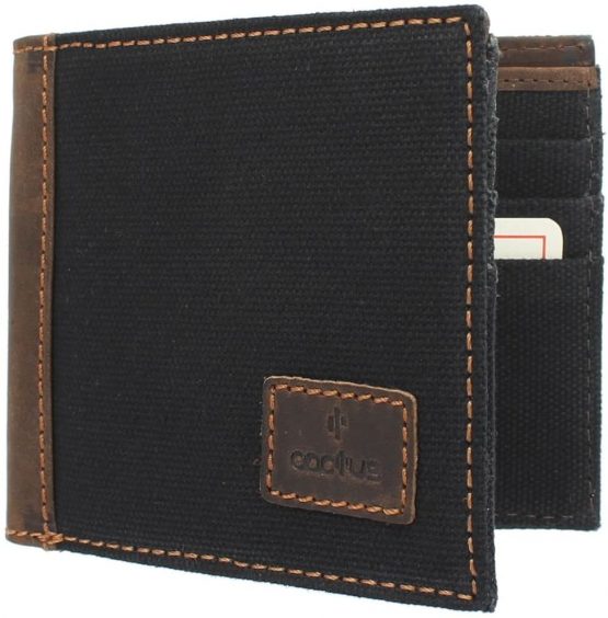 CACTUS Bi-Fold Canvas Wallet with Leather Trim and RFID Protection 182_81 Black