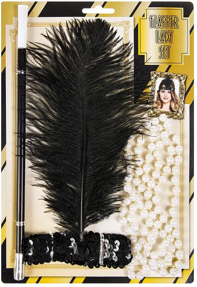 Adult 1920's Flapper Lady Set Pearls, Headband and Cigarette Holder Accessories