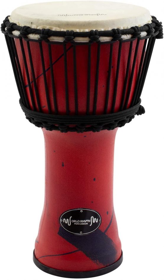World Rhythm MDJ002-RD 10” Rope Tuned Djembe Drum – Red African Synthetic Hand Drum