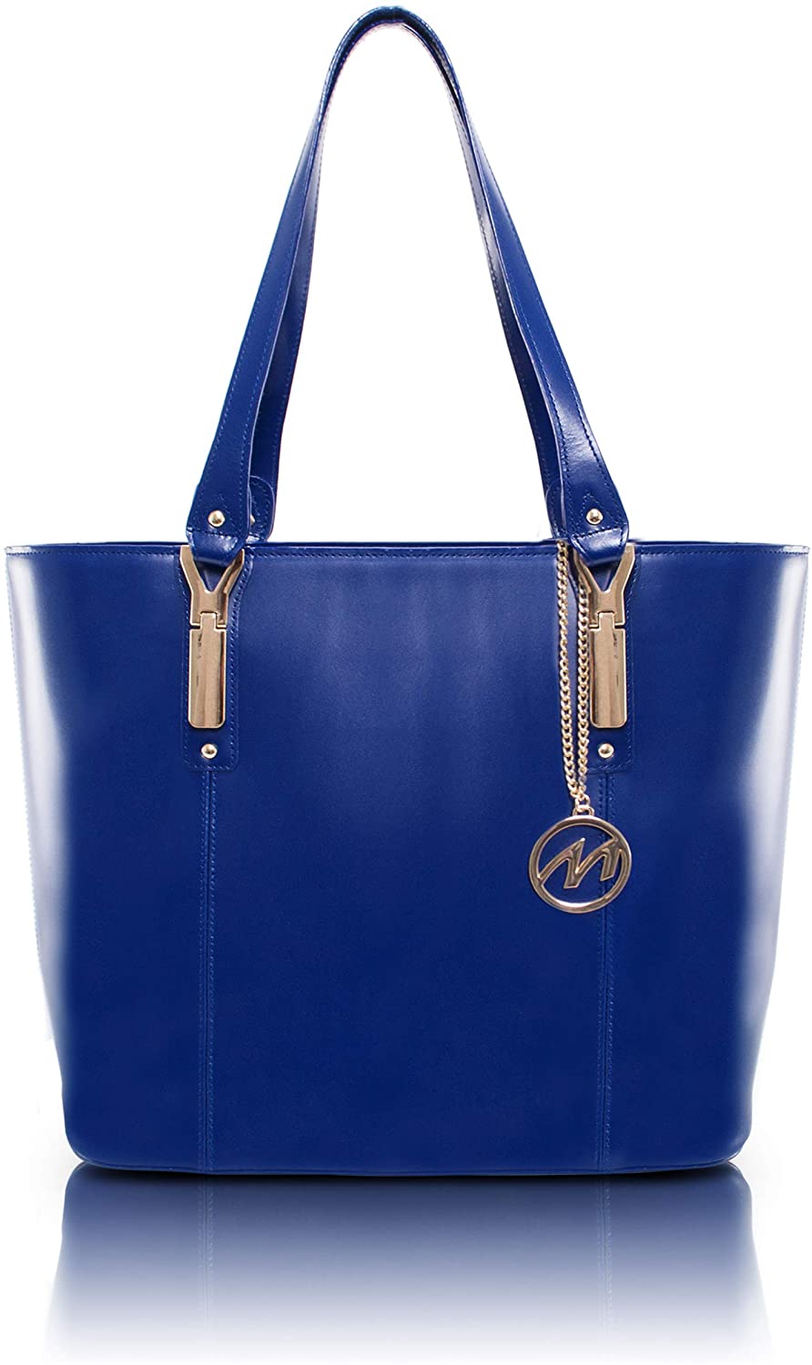 Leather Ladies' Tote with Tablet Pocket, Navy, 14.50"x5"x13"