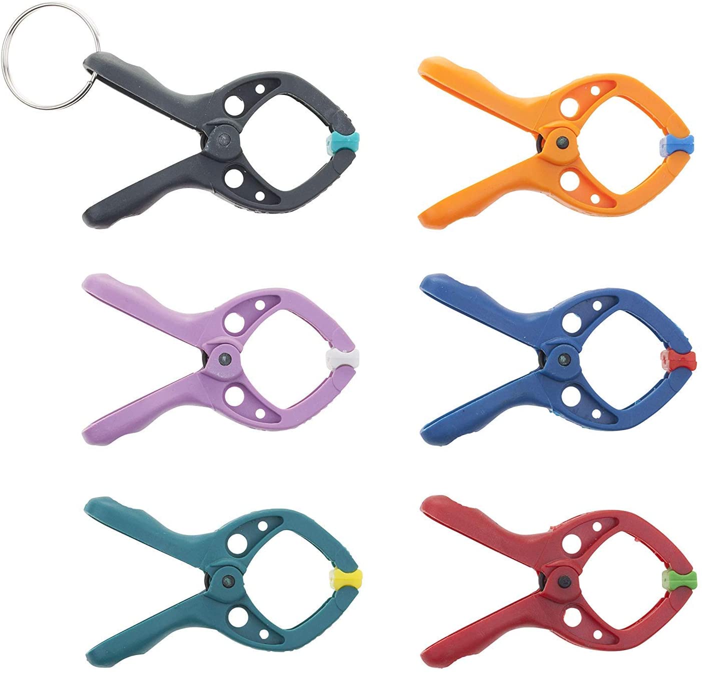 wolfcraft MINI 20 Spring Clamp Set I 3420000 I 6 MINI 20 Spring Clamps with Key Ring, Multicolour, 20mm
