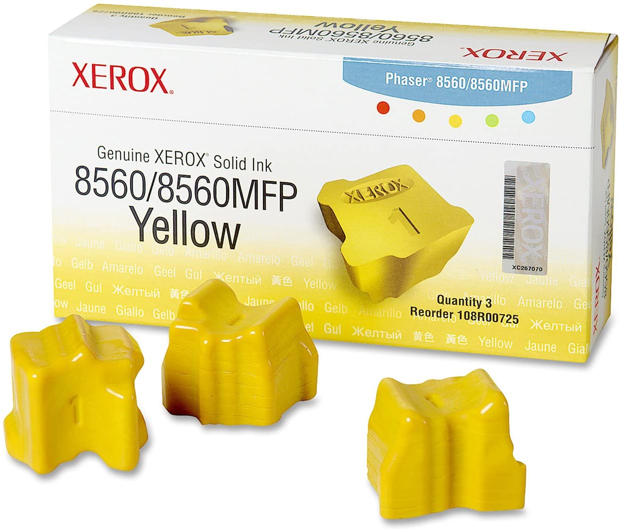 Xerox Phaser 8560/8560 MFP Yellow Solid Ink (3,400 Pages) - 108R00725, 3400 Pages