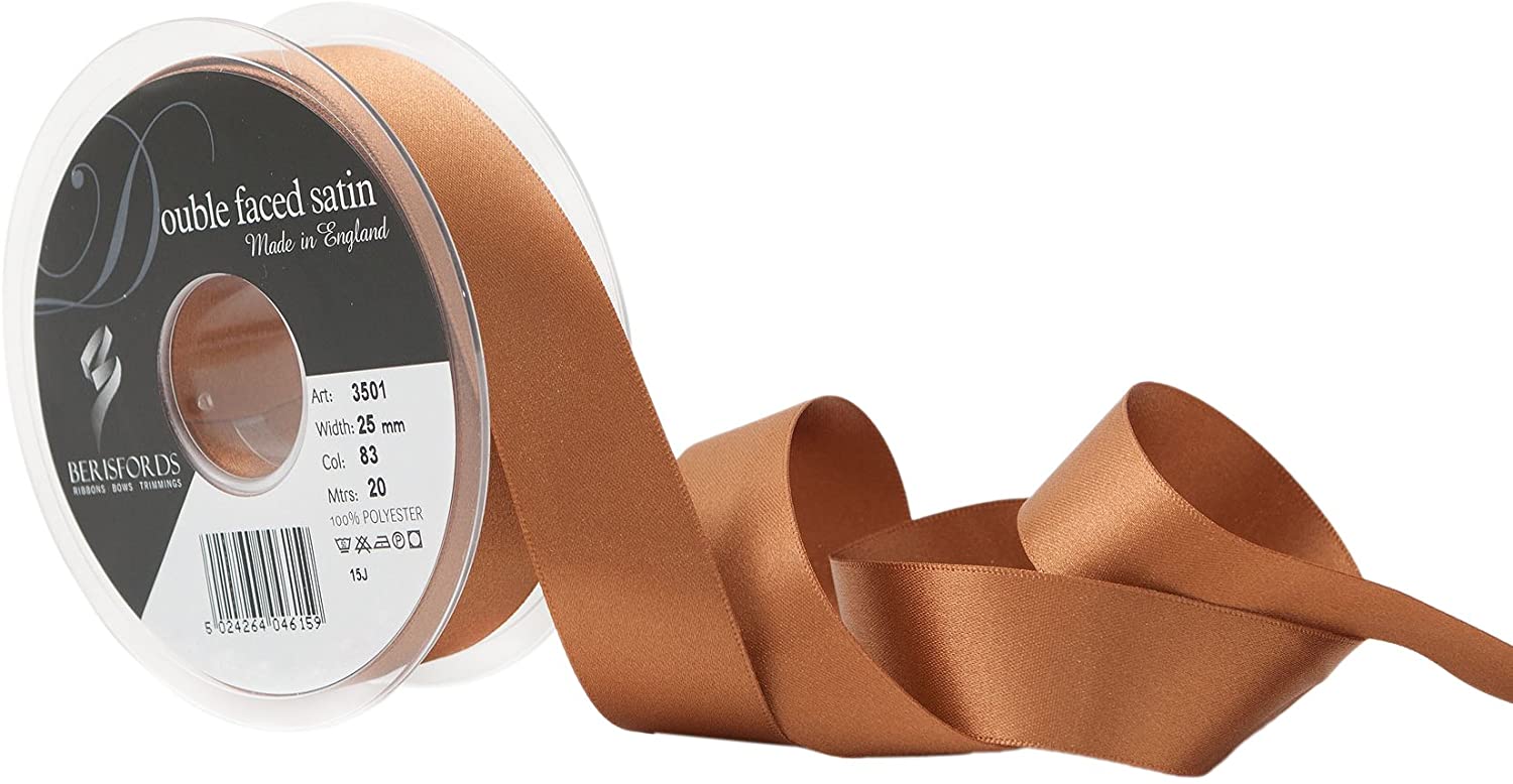 Berisfords Double FACE Poly Satin Ribbon, Sable, 25 mm