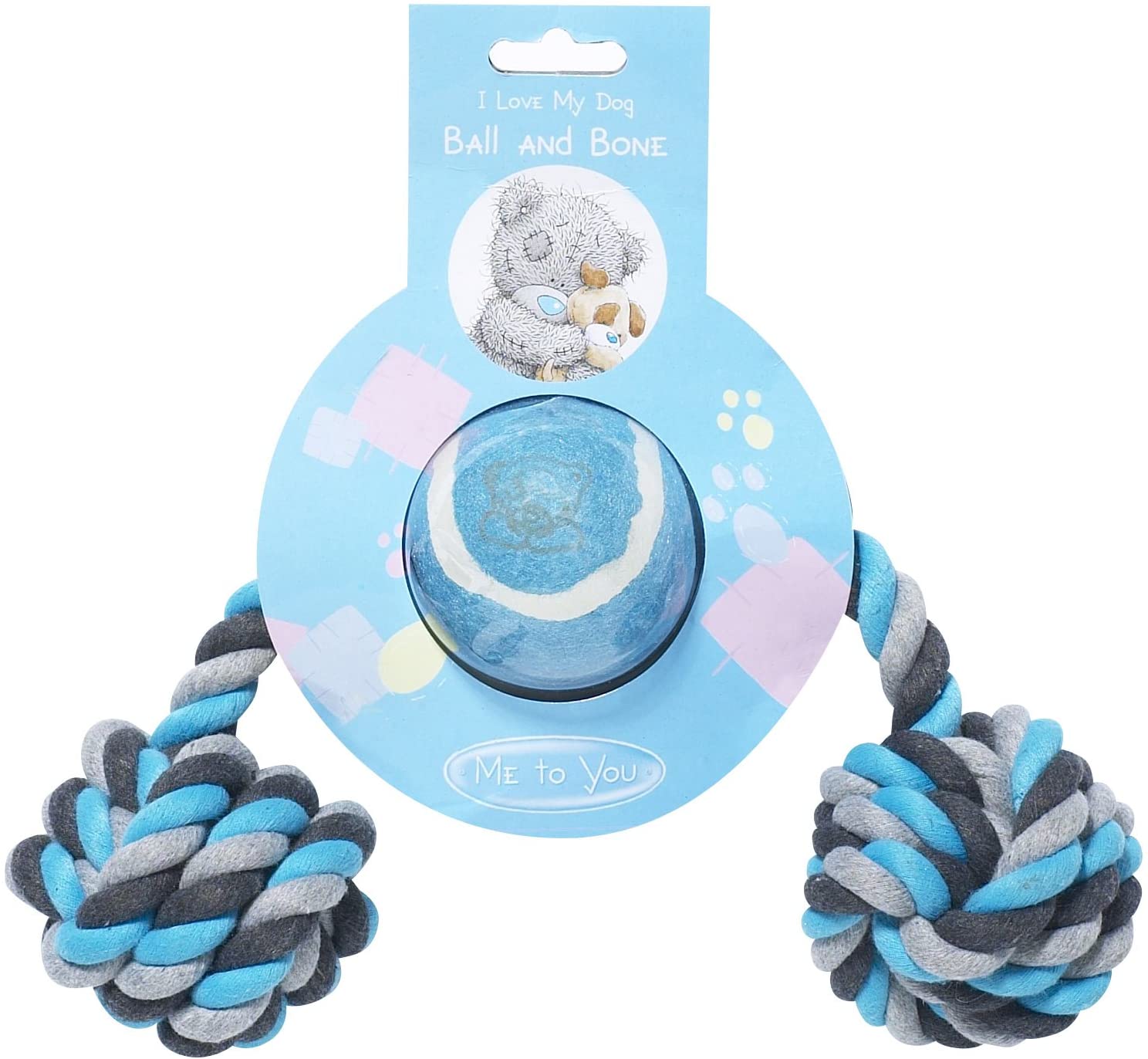 Pet Brands Me to You Dog Ball and Bone Toy, Light Blue