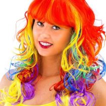Folat 26708 Wig Long Hair with Fringe and Rainbow Curls, Multi Colors, One Size