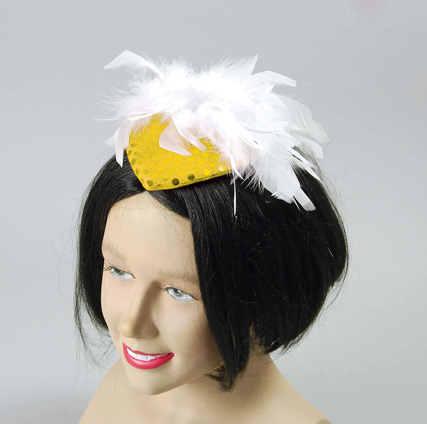 Lady's Gold Sequin Hat with Feather (Pack of 1), Stunning Headpiece, Perfect Accessory for Parties Wedding, Cosplay, Events