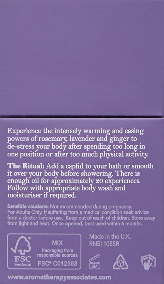 Aromatherapy Associates De-Stress Muscle Bath And Shower Oil 55ml. Immerse over-exerted muscles in the warming and soothing essential oils of Rosemary, warming Ginger and invigorating Black Pepper. - Image 3