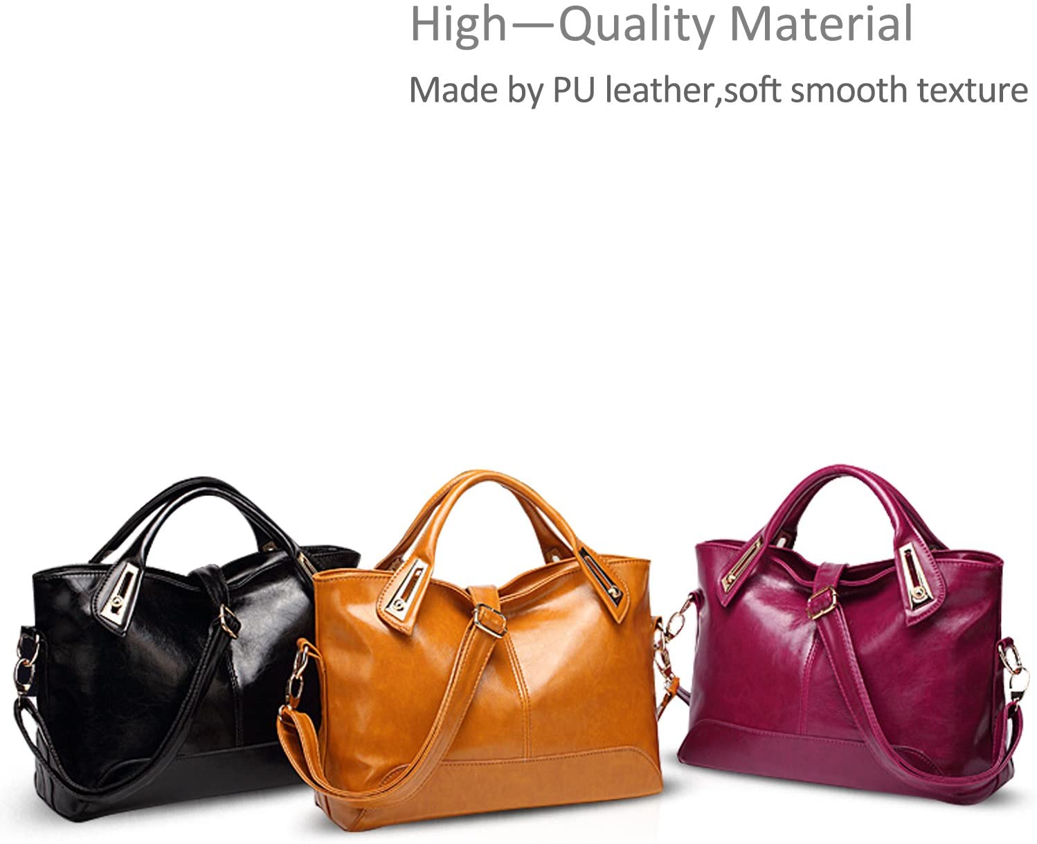 Nicole&Doris New Women Tote Shoulder Bag Simple Handbag Bucket Bag Waterproof PU Leather Red - Image 3