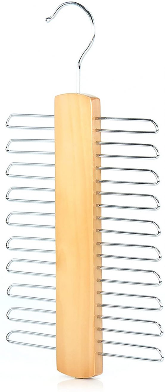 Hangerworld Wooden 20 Bar Tie Belt Rack Accessory Organiser Coat Hanger - Image 2
