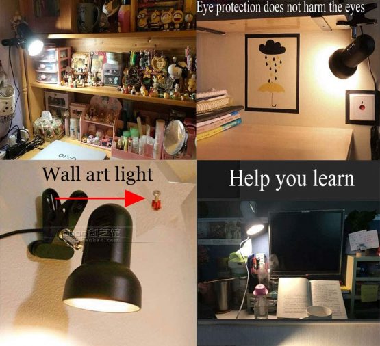 Light clamp,360 ° Rotating Clip Book Light Portable Reading lamp, Clip in The Desk/Table/Double Bed/Cabinet Lighting (Desk lamp,Two Colors for Your Choice) (White) - Image 3