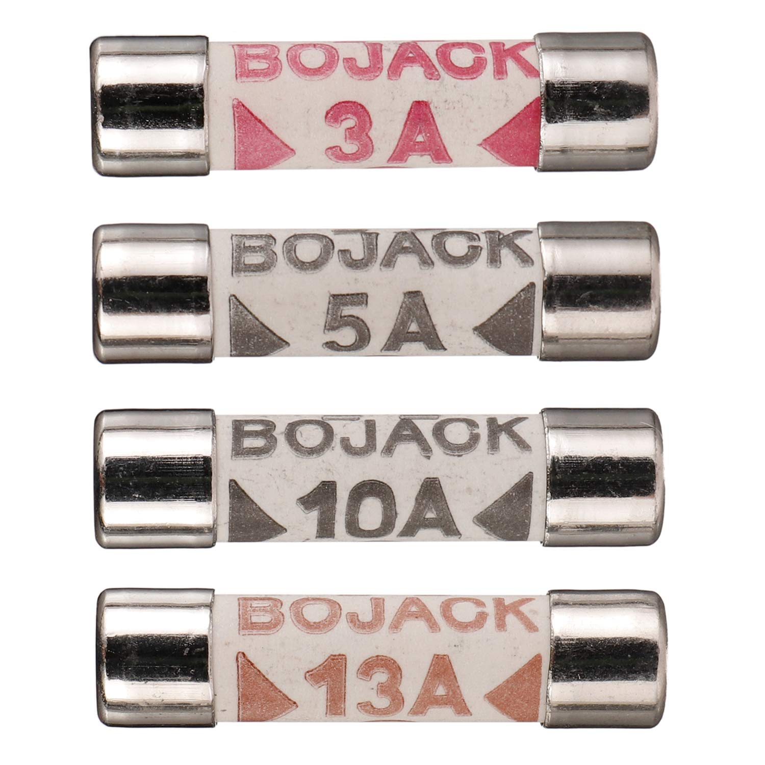BOJACK 4 Values 120 pcs 3 5 10 13 A amp 240 V Volt Household Mains Plug Fuse 6.3x25 mm 0.25x1Inch BS1362 Ceramic Tube Cartridge Fuses Assortment Kit packag in a Clear Plastic Box - Image 4