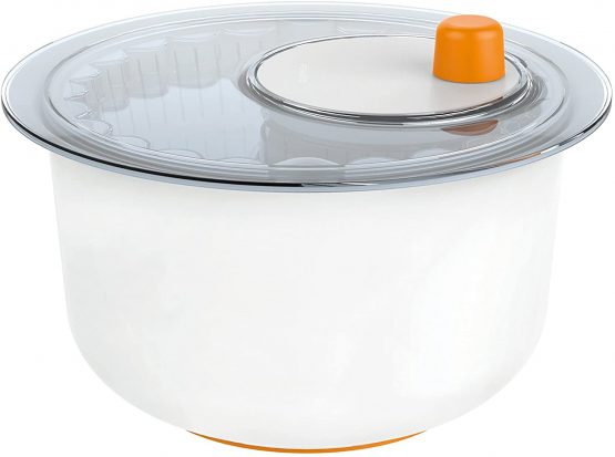 Fiskars Salad Spinner with Integrated Salad Bowl, Diameter: 25 cm, Height: 16.9 cm, Plastic, Functional Form, White/Orange, 1014433