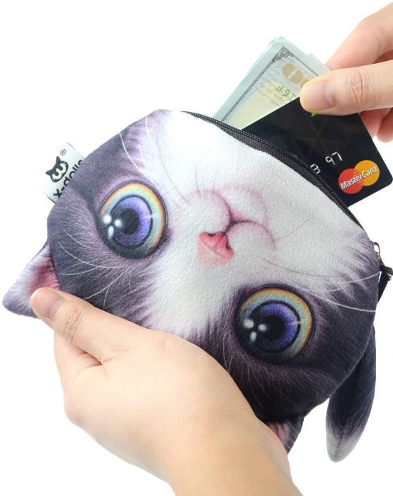 POPUCT Cute Lifelike 3D Cat Face Bag Zipper Case Coin Money Wallet (B) - Image 4